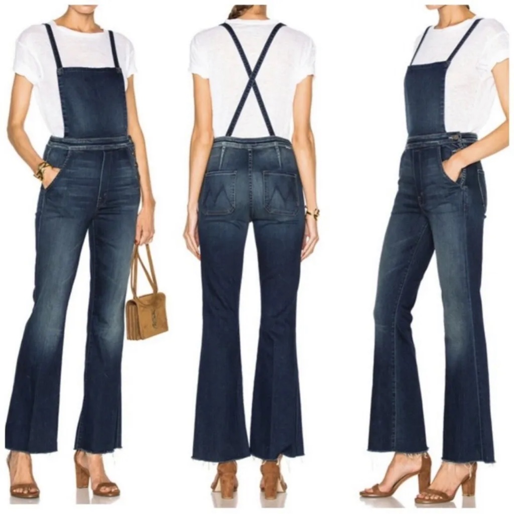 Mother Swooner Weekender Denim Overalls Backatcha Flare Jeans Womens Size 26